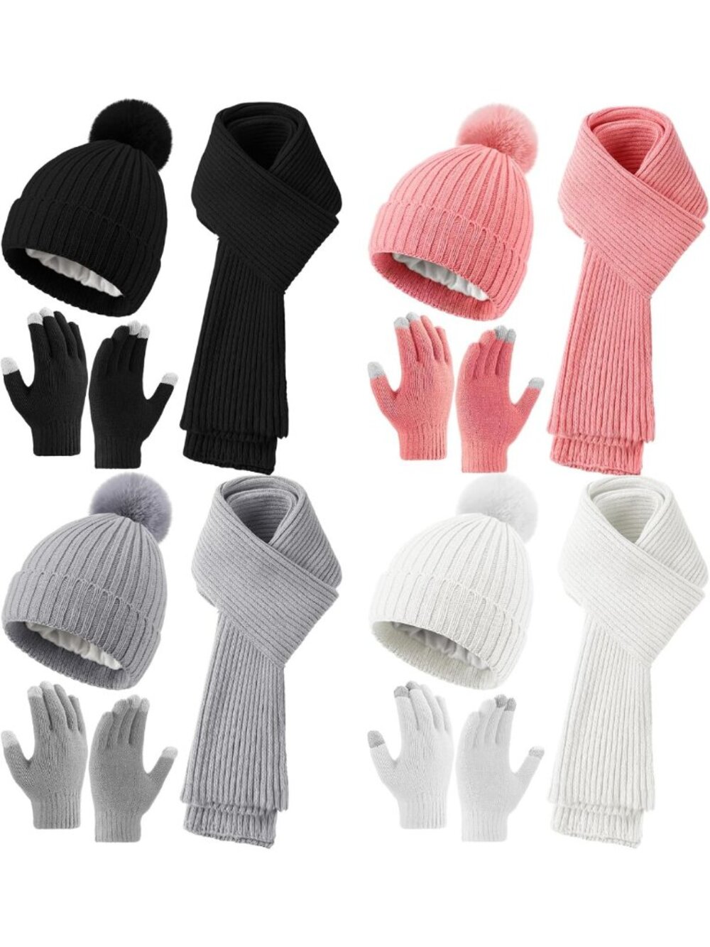 Cozy 12-Piece Women's Winter Set: Knitted Beanie, Scarf & Touchscreen Gloves